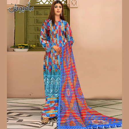 Gracefully Crafted MAHPOSH Vol 2 – Premium Lawn Embroidered 3PC Suit with Digital Print, Appliqué Work & Voil Dupatta | 100-100 Fabric.