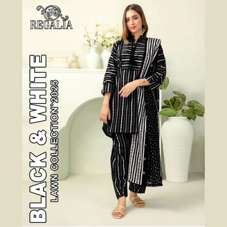 REGALIA Summer 2025 Printed Lawn Collection – 3PC Suit with Shirt, Trouser & Voil Dupatta | Opening Edition