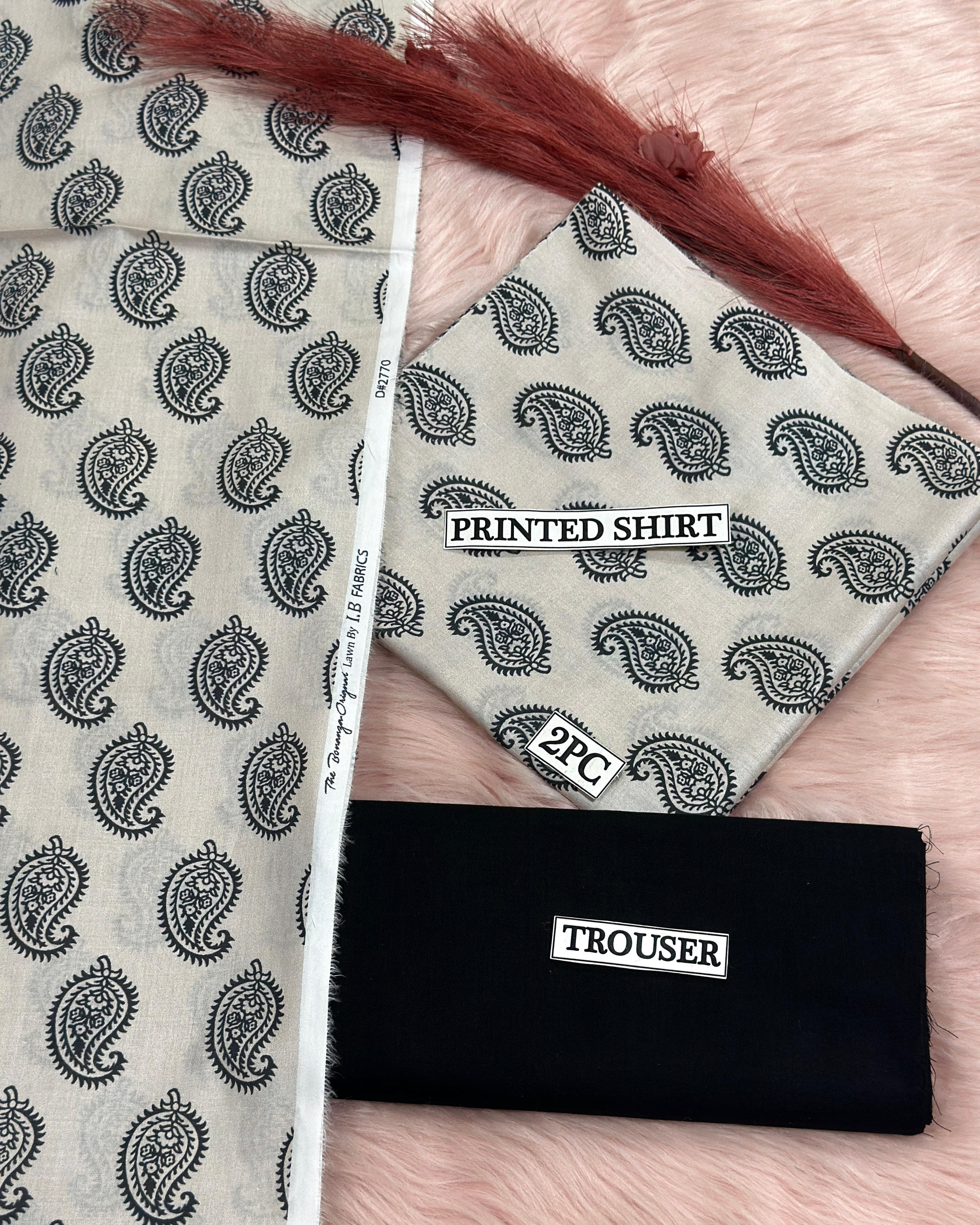 Black & Off White Paisley Print Lawn Suit BONANZA Premium 2Piece Unstitched Collection for Women elegant Monochrome Design for Summer & Casual Wear