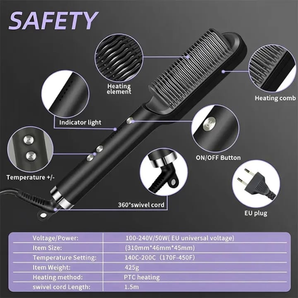 Electric Straightening Brush Comb with LED Display
