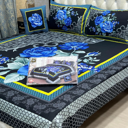 Royal Comfort 4PCS Bedsheet Set – King Size Crystal Cotton with Artistic 3D Print.