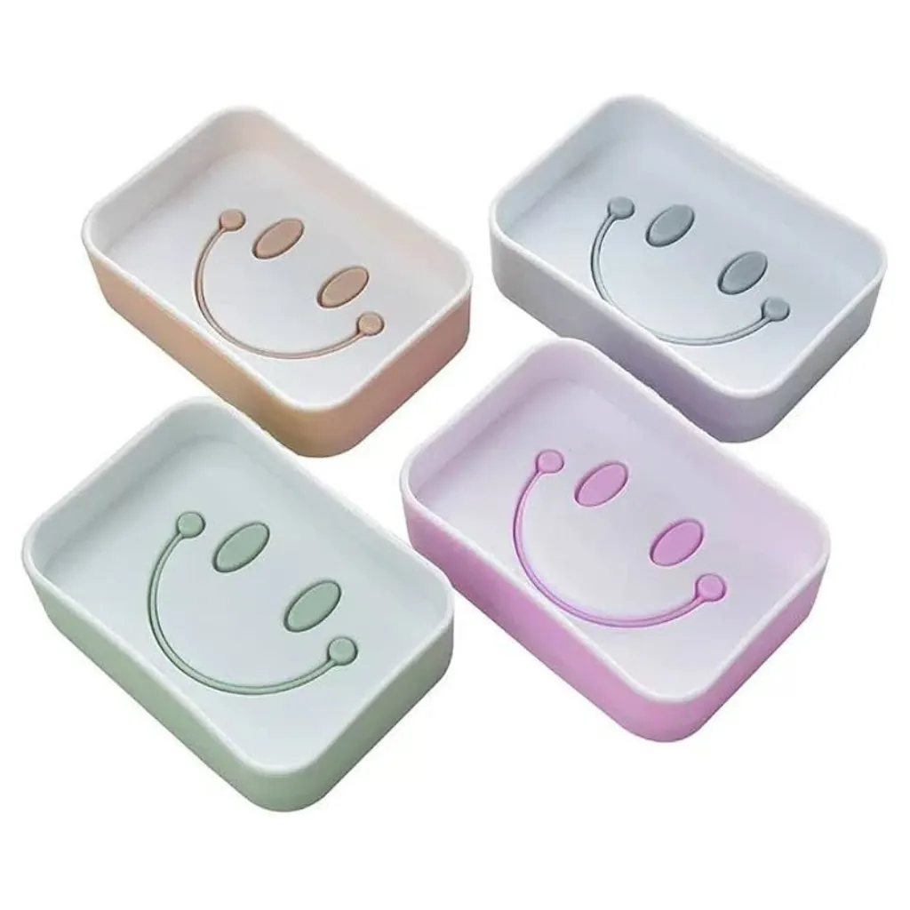 Smiley Face Soap Dish with Drain - Self-Draining Soap Holder for Bathroom, Kitchen