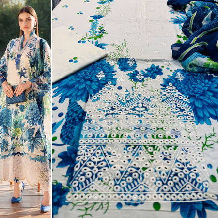 Festive Summer Lawn Suit for Eid – Code PE001 | M.PRINT / Crimson / Iznik 3pc