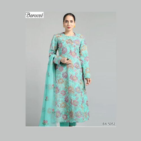 Bareeze Luxe Edition – Embroidered Banadora Lawn Suit (3pc) with Stylish Neck & Daman Detailing + Bamber Dupatta
