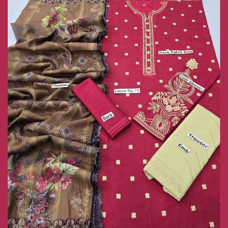 Mix Brands 3-Piece Embroidered Lawn Suit | Diamond Digital Dupatta | Premium Quality