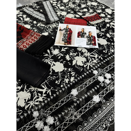 Zainab Chottani 3 Piece Lawn Suit – Heavy Embroidered Necklace & Daman Patch with Digital Printed Chiffon Dupatta