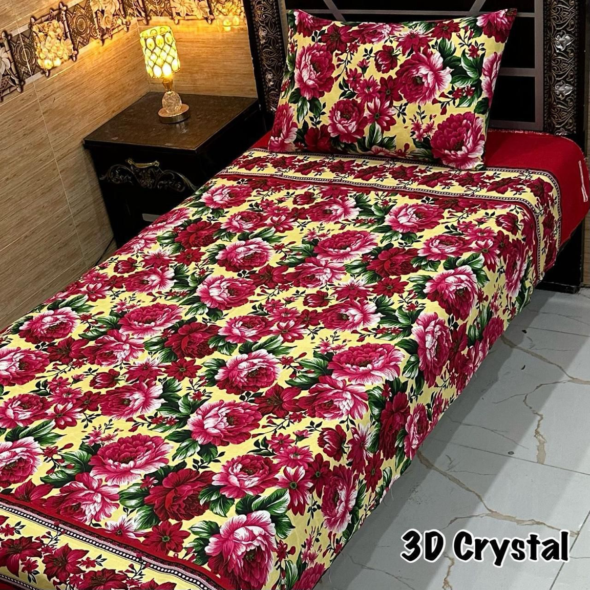 Vibrant 3D Floral Crystal Cotton Bed sheet Set – 4Pc Single Bed with Pillow Covers-0020