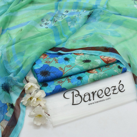 BAREEZE Premium Lawn 3PC Suit | Summer 2025 Volume 1 | Digital Print with Voile Dupatta
