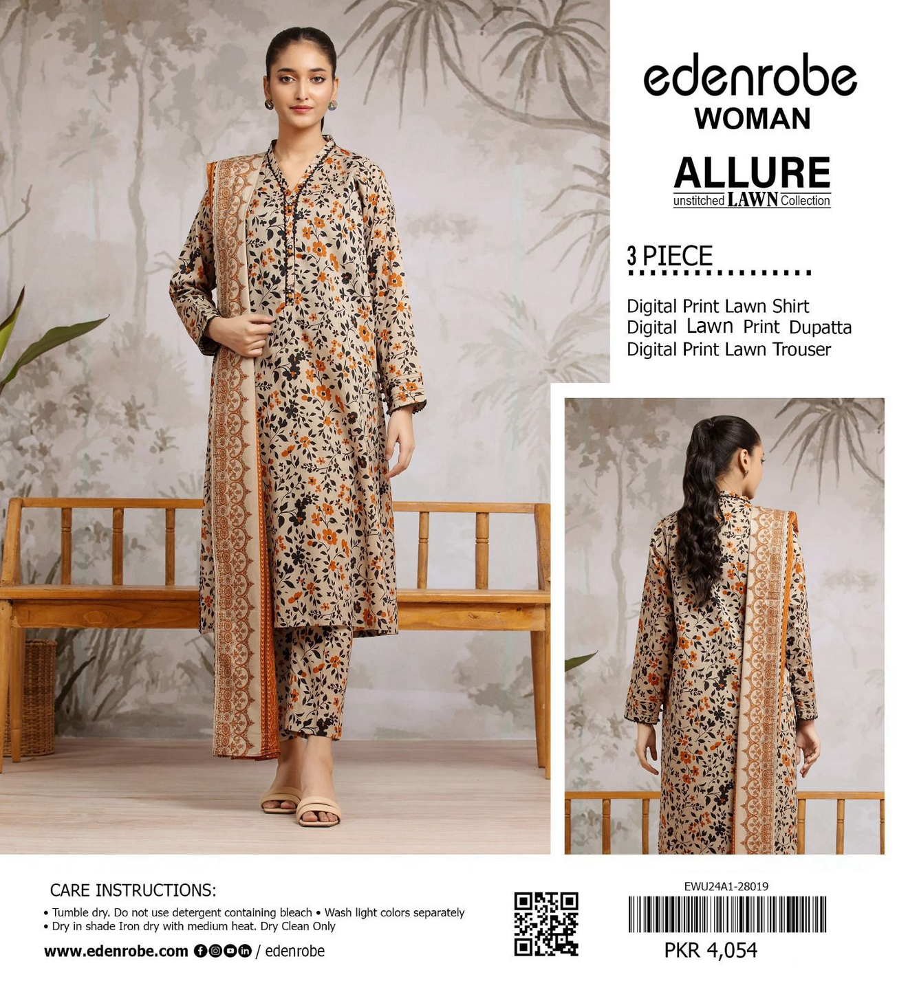 Women's 3PC Lawn Series 90/70 Airjet Lawn 100% Original Digital Printed Shirt, Trouser & Voil Lawn Dupatta EDR-3004