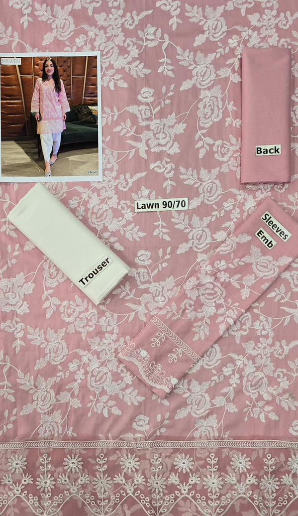 Elegant Pink Embroidered Lawn Suit - White Floral Design