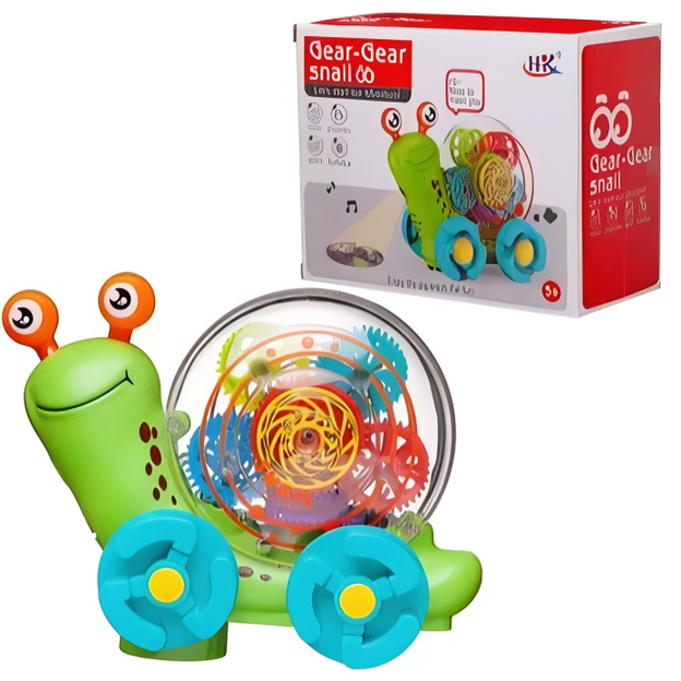 Interactive Gear-Gear Snail Toy with Moving Gears, Music, & Light Projection for Kids 3+