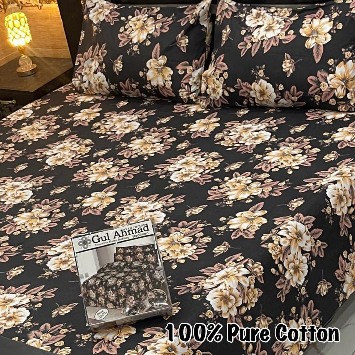 Luxurious Floral Bedding Set With Pillow Covers Beige&Brown Patterns – Gul Ahmad 00111