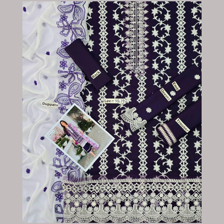 Mix Brands 3-Piece Lawn Suit – Full Embroidered Front with Bamber Embroidered Dupatta