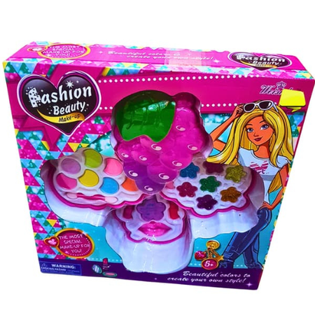 Barbie 3 Layer Flower Makeup Set for Girls Kids Cosmetic Kit with Lip Gloss, Eyeshadow & Blush
