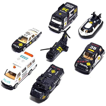 Senra Street Machine 7-Piece Police Vehicle Toy Set – Premium Metal Die-Cast Free-Wheel Police Cars, Trucks & Rescue Vehicles – Educational Pretend Play Toy Set for Kids Boys & Girls.
