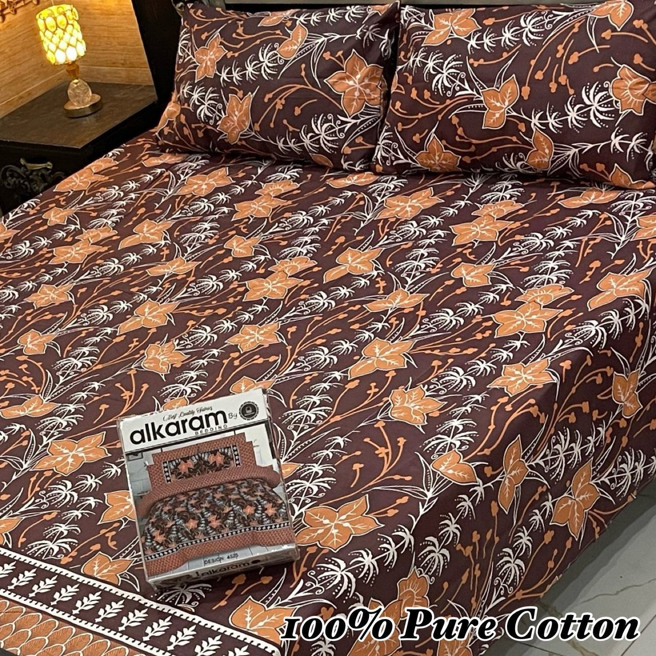 Ethnic Elegance: Alkaram 100% Pure Cotton Bedsheet Set with Besutiful Floral Patchwork Print-00116