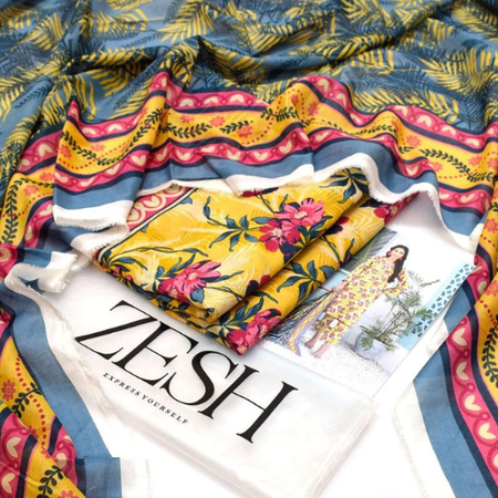 2025 Summer Lawn Collection – Premium Digital Printed 3Pc Suit with Voile Dupatta | Original ZESH Fabric Design.