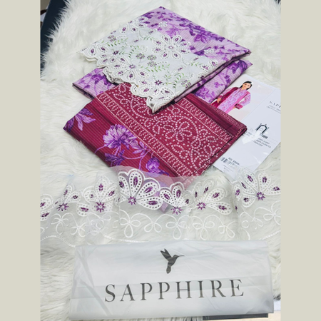 Purple & White Sapphire 3pc Unstitched Lawn Suit – Summer Collection Vol.1 with Chickenkari Embroidery, Cut-Work Dupatta & Printed Trouser
