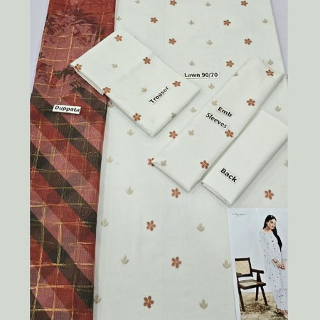 Mix Brands 3-Piece Embroidered Lawn Suit | Diamond Digital Dupatta | Premium Quality