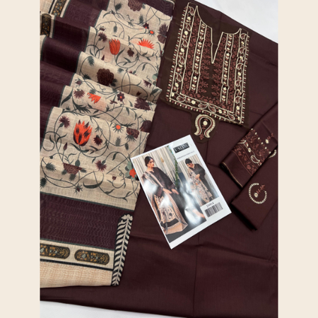 Asling Most Demanding Lawn 3PC – Fully Embroidered Suit with Digital Diamond Dupatta