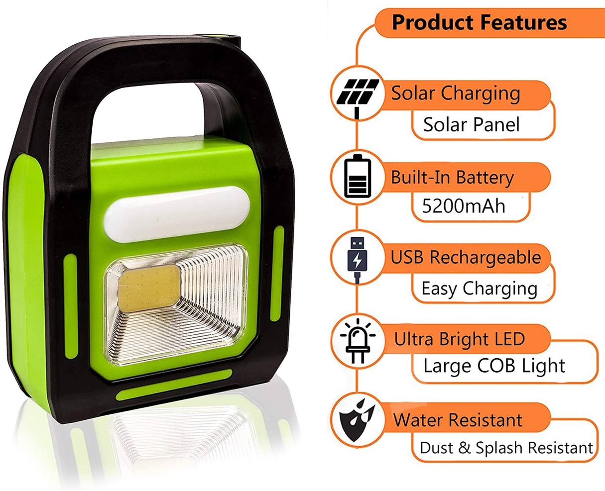 Hurry Bolt 3-in-1 Rechargeable LED Torch Work Light with Solar & USB Charging, 5200mAh Battery, Water Resistant