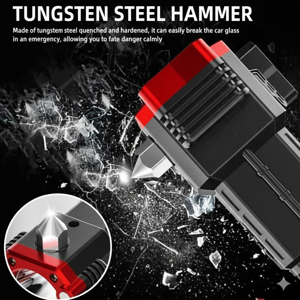 Portable LED Flashlight with Power Bank, Seatbelt Cutter & Glass Breaker