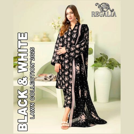 REGALIA Opening Volume 2025 – Premium Lawn 3PC Set with Printed Shirt, Trouser & Voil Dupatta