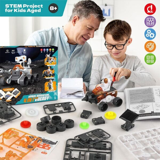 Space Adventure 4-in-1 Solar Powered STEM Robot & Vehicle Building Kit – Educational DIY Energy Science Toy for Kids 8+