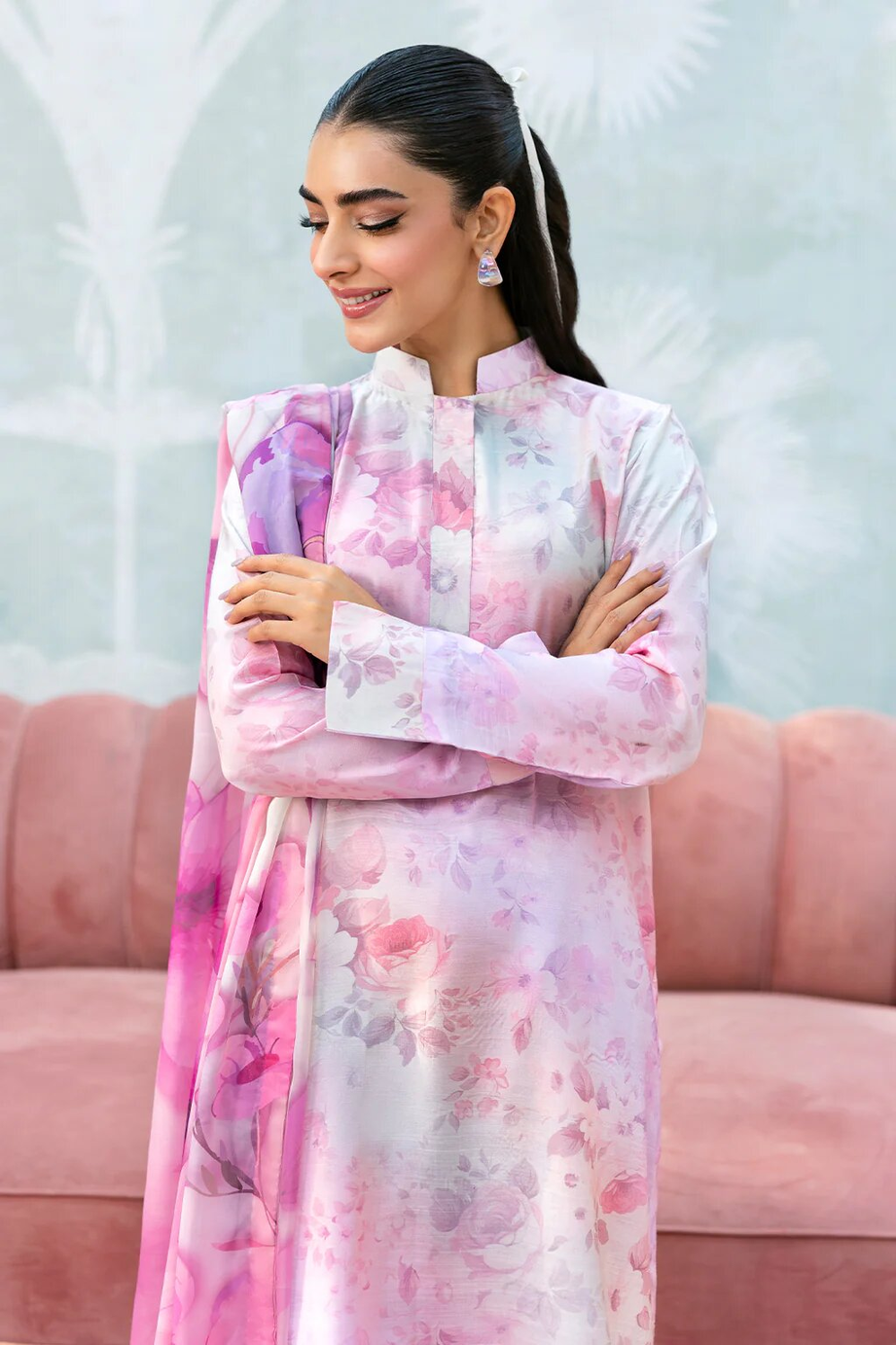 Women’s 3PC Lawn Series – 100% Original 90/70 Airjet Lawn Digital Printed Shirt, Trouser & Voil Dupatta EDR-3002