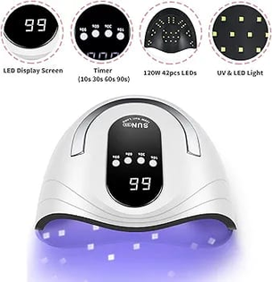 Sunrich UV Gel Nail Lamp 120W LED Nail Light - Fast Dryer for Gel Polish Curing with 4 Timers, Portable Handle & Automatic Sensor (White)
