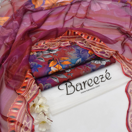 BAREEZE Summer 2025 Volume 1 | Premium Digital Printed Lawn 3PC Suit with Voile Dupatta