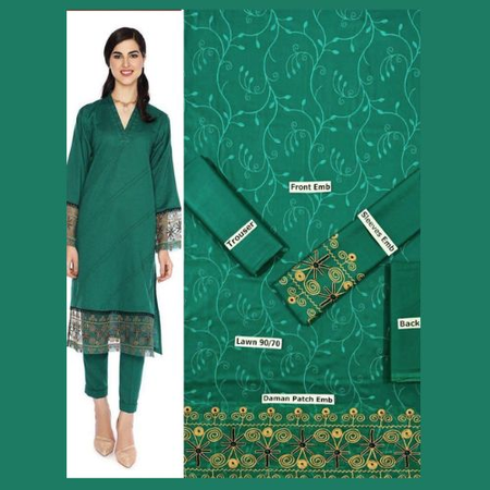 MIX 2-Piece Embroidered Lawn Suit – Code BA | Front & Sleeves Embroidery with Dyed Trouser + Patch | Summer Collection
