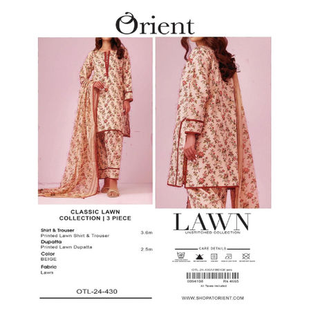 ORIENT Beige Digital Printed Lawn 3Piece Suit Hit Volume of Summer 2025 Airjet Fabric