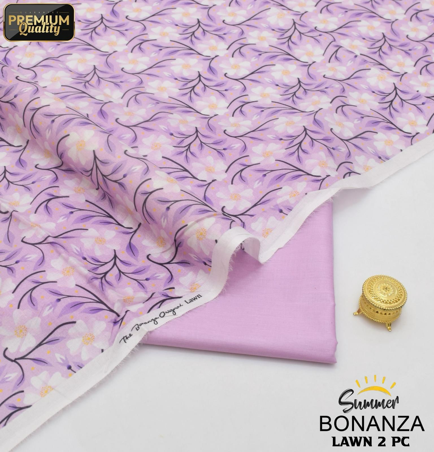 Graceful Light Lavender BONANZA ORIGINAL 2025 Lawn Suit 2PC Digital Printed Unstitched with Floral Accents