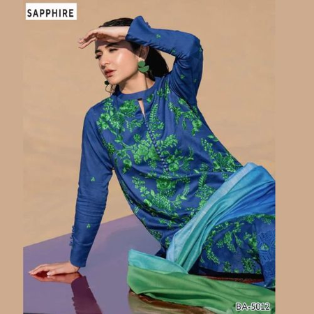 Sapphire 3-Piece Banadora Lawn Suit – Full Embroidered Front & Sleeves | Bamber Chiffon Dupatta | Elegant Summer Wear