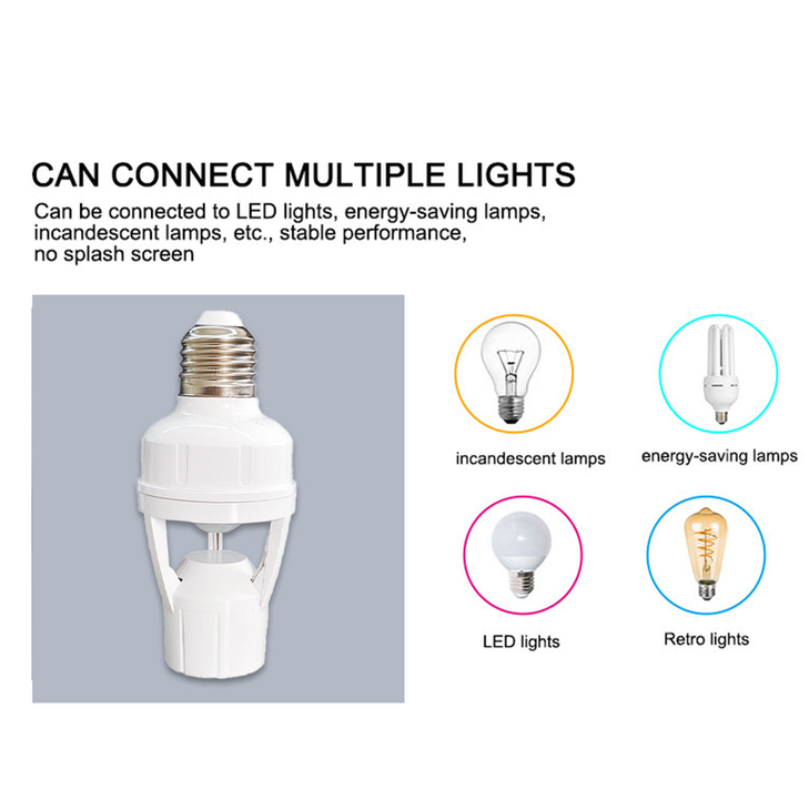 E27 Motion Sensor Light Socket Adapter - Automatic Infrared PIR Lamp Holder