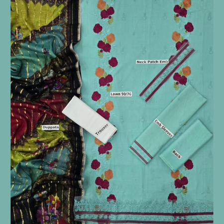 Mix Brands 3-Piece Embroidered Lawn Suit | Diamond Digital Dupatta | Premium Quality