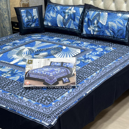 Royal Comfort 4PCS Bedsheet Set – King Size Crystal Cotton with Artistic 3D Print.