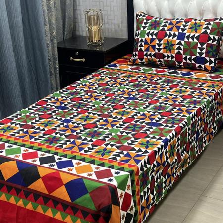 Complete 4Pc Bedsheet Set for Single Beds – Vibrant Crystal Cotton Fabric