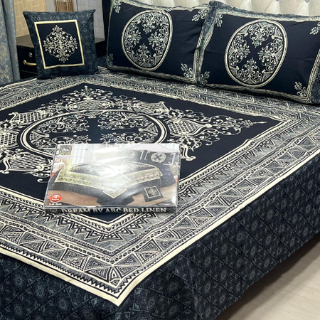 Premium 4PC 3D Panel Print Bedsheet Set – King Size Crystal Cotton