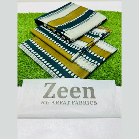 3pc Summer Lawn Suit Zeen Casual Collection with Striped Digital Print, Voile Dupatta