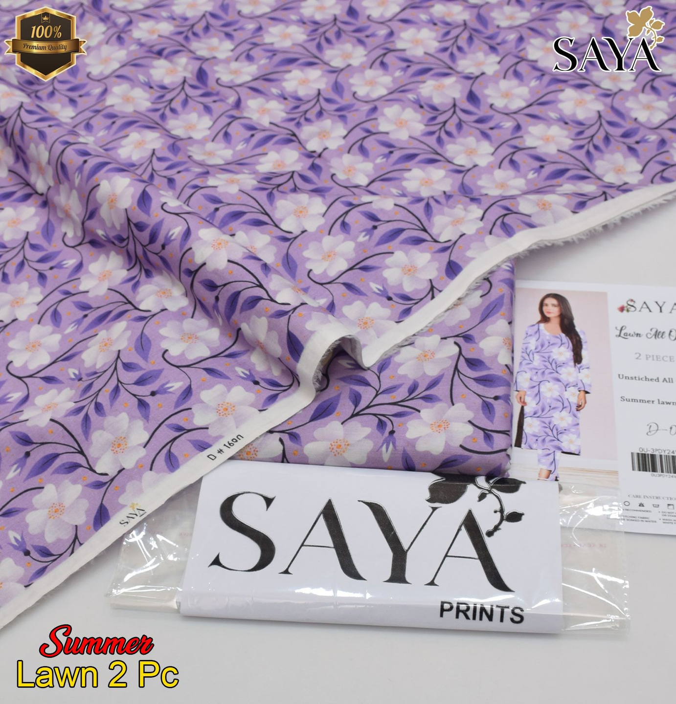 Digital Printed Lawn Suit 2 Piece – SAYA – Pure 90/70 Airjet Lawn Fabric | All Over Print | Soft & Fine Quality | Purple Color | Vibrant Summer Wear