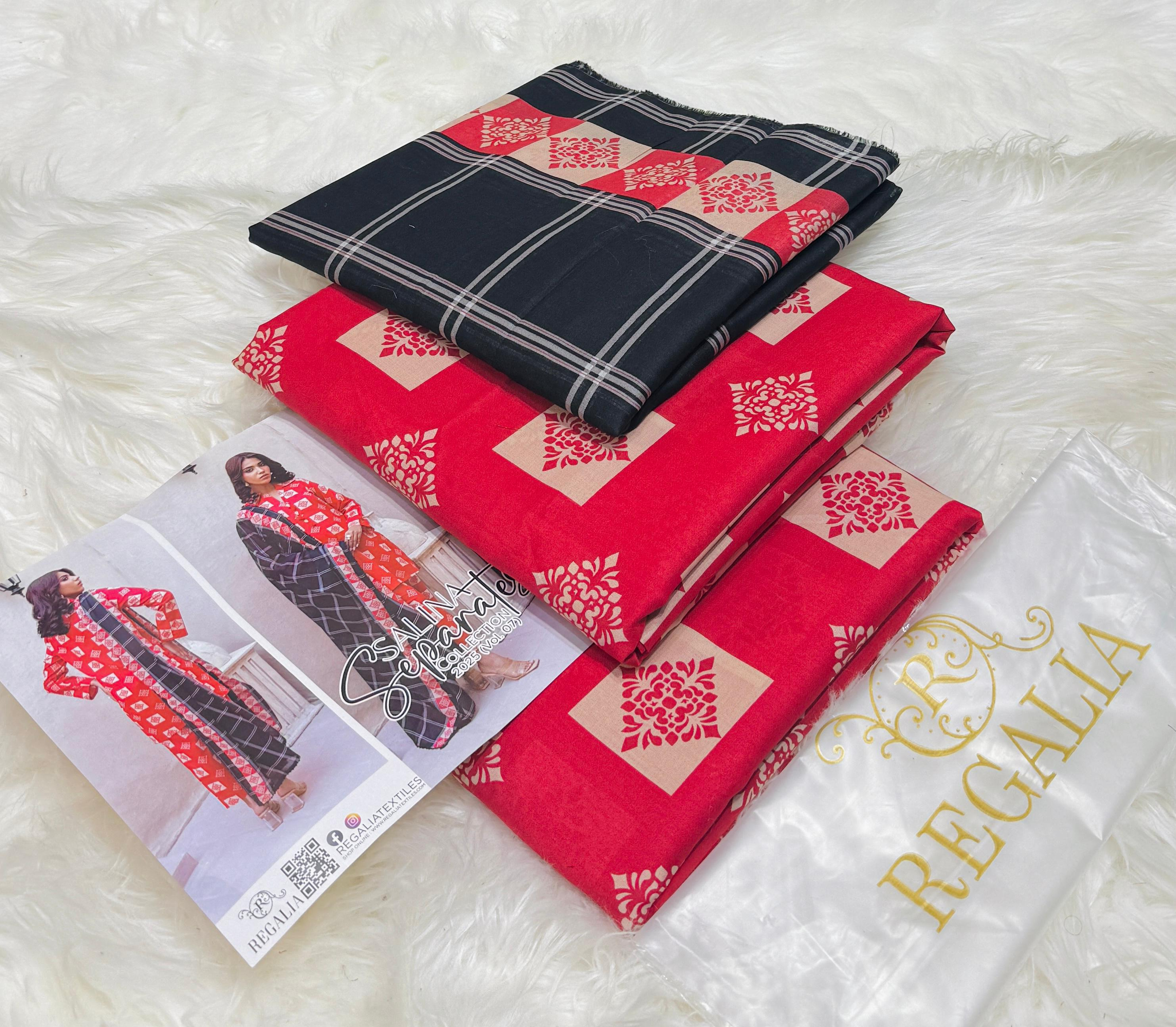 Salina by Regalia Geometric Print Unstitched Fabric Set - Stylish Dress Material 3 PCs Lawn Suit