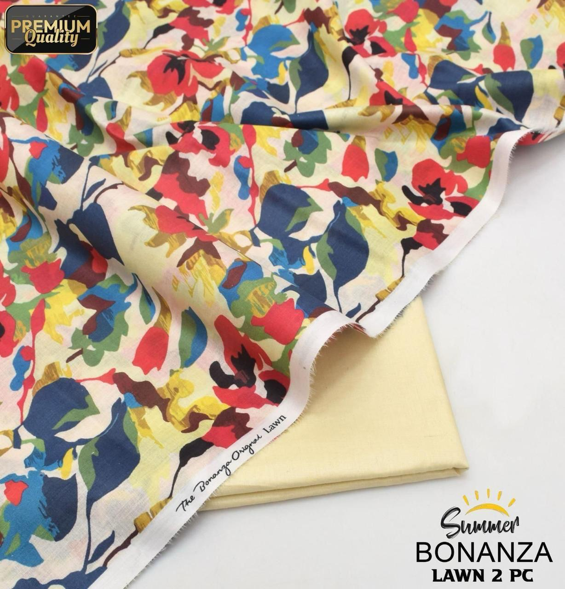 Light Cream Beauty BONANZA ORIGINAL 2PC Digital Printed Lawn Suit Lawn Collection 2025