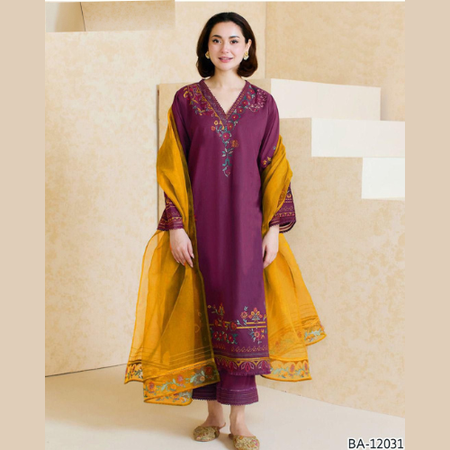 Embroidered 3PC Lawn Suit with Bamber Chiffon Dupatta & Designer Patches – Charizma BA861 Summer Collection 2025
