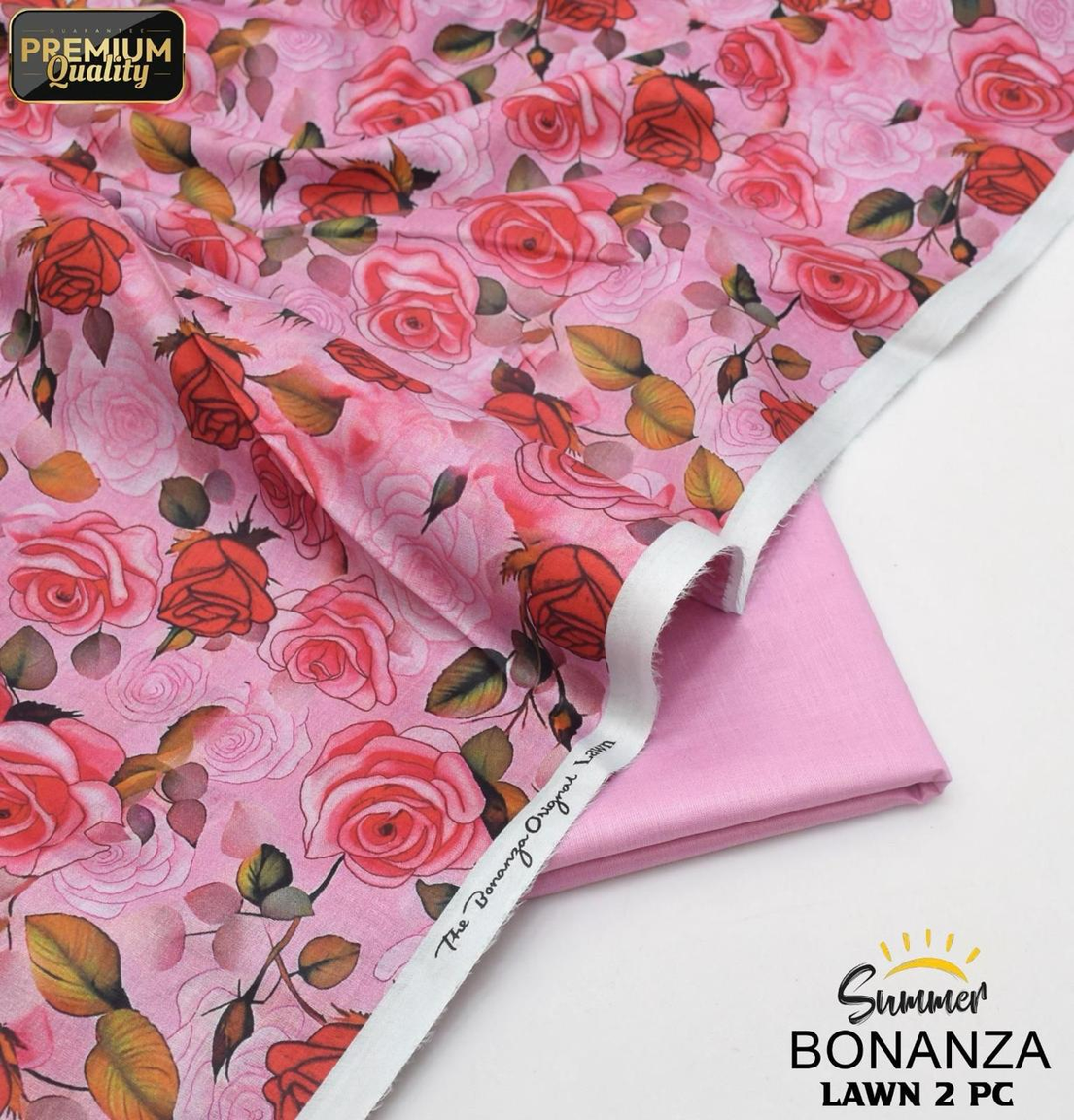 Rose Pink Floral Bonanza Original Lawn Collection 2025 2Piece Digital Printed Lawn Suit for Women