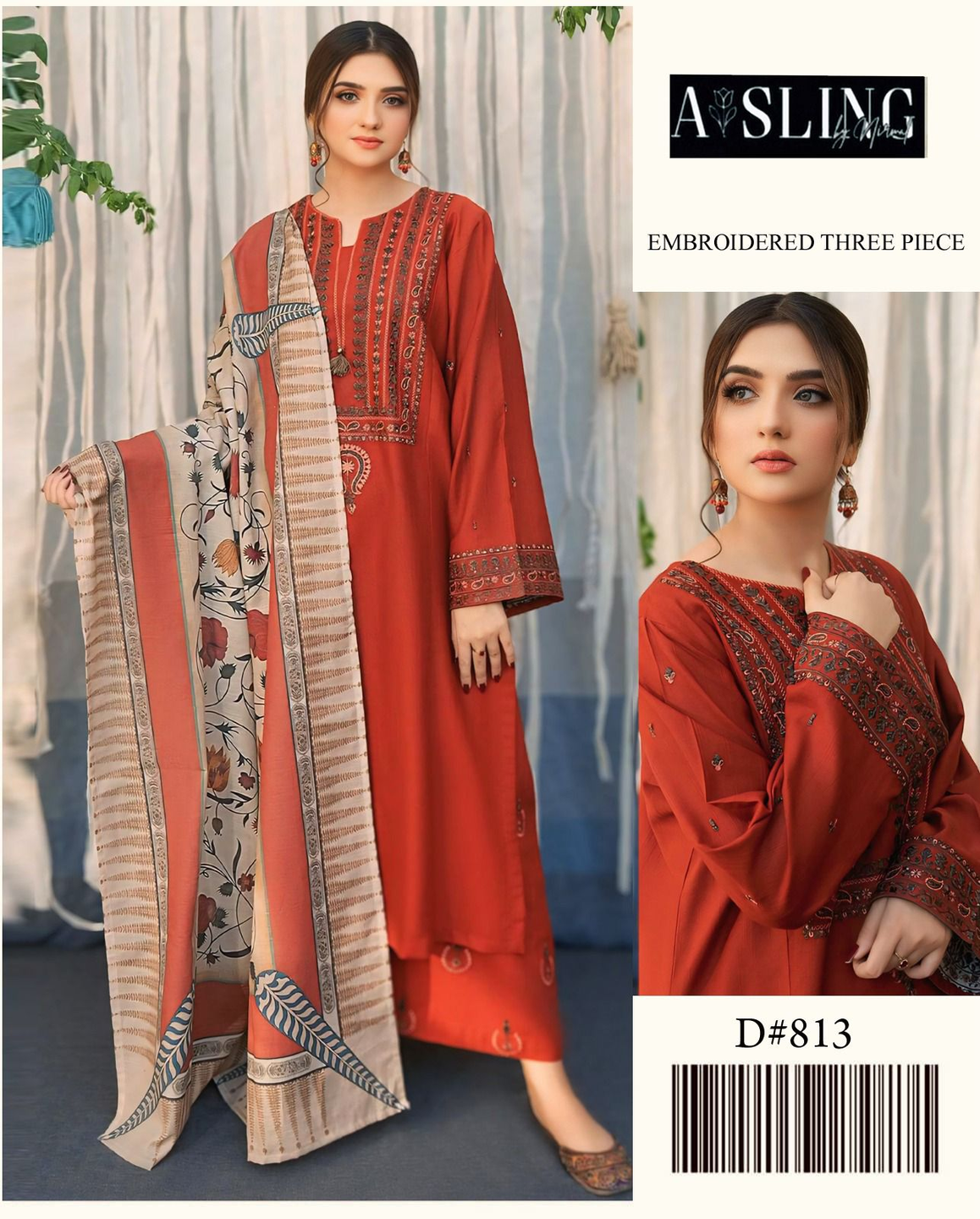 3PC Embroidered Lawn Suit – ASLING – With Digital Diamond Dupatta