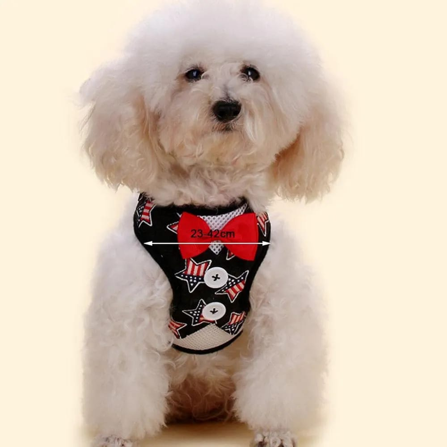 Stylish Pet Harness with Bowtie for Small Dogs – Comfortable and Breathable Mesh Design