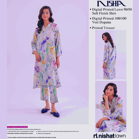 Light Lavender 3-Piece Lawn Suit with Zari Print NISHA by NISHAT Summer Eid Collection
