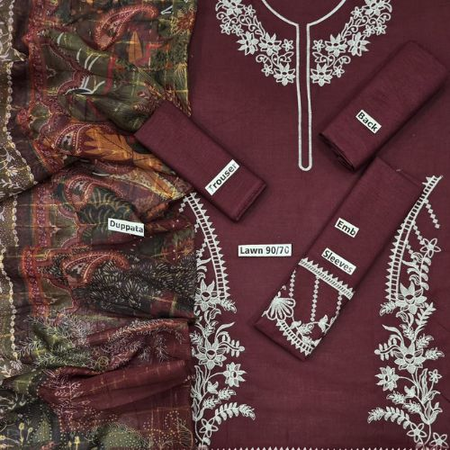 Mix Brands 3-Piece Embroidered Lawn Suit | Diamond Digital Dupatta | Premium Quality